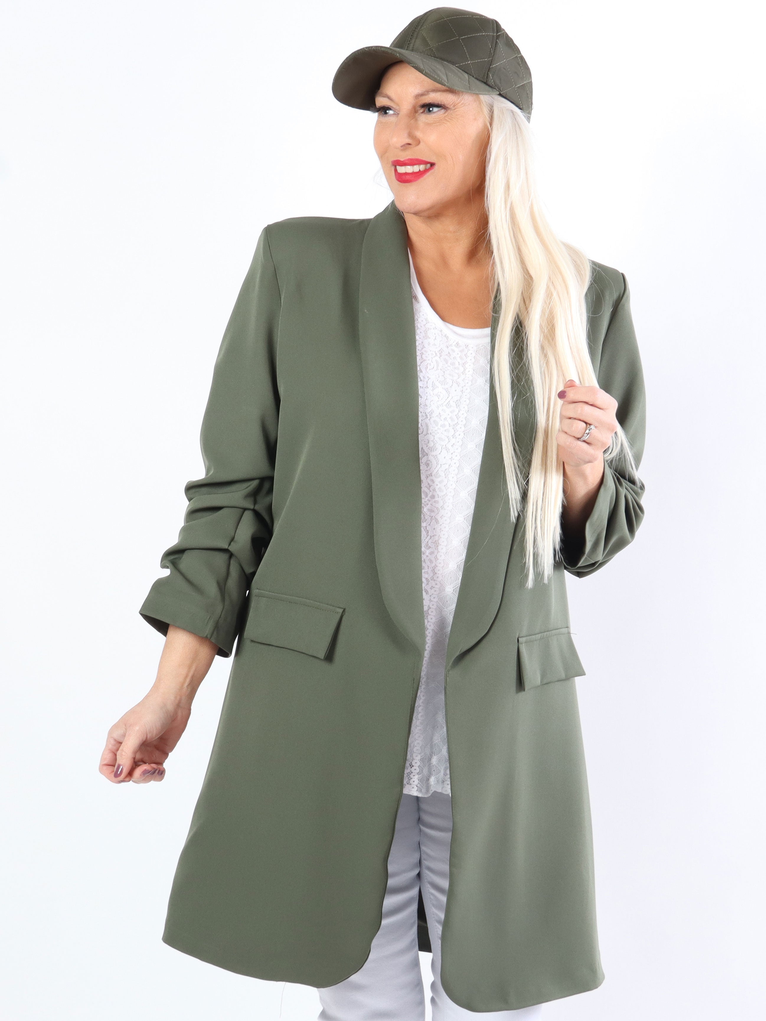 Mila Long - Stilren blazer med rynk på ærmet